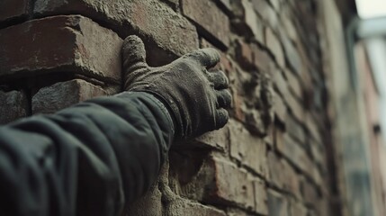 Mason restoring brickwork on a historic building facade. Featuring expertise and restoration skill