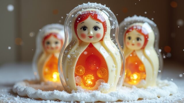 Russian nesting dolls on snowy nights