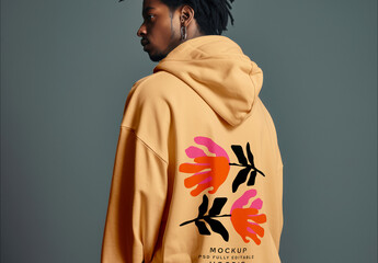 Back View Hoodie Mockup with Male Model in Studio Scene