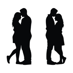 Romantic Couple Kissing Silhouette Love and Relationship Vector