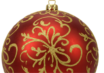 Red Christmas ball with pattern isolated on white background.