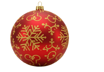 Red Christmas ball with pattern isolated on white background.