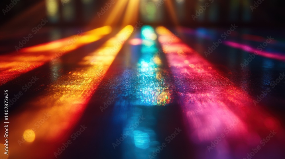 Aufkleber blurred rainbow refraction overlay effect light lens prism effect on black background holographic reflection crystal flare leak shadow overlay colorful rainbow disco ball light leaks texture