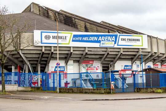 Main entrance of Echte Helden Arena, home of EHC Freiburg ice hockey team in Freiburg, Germany