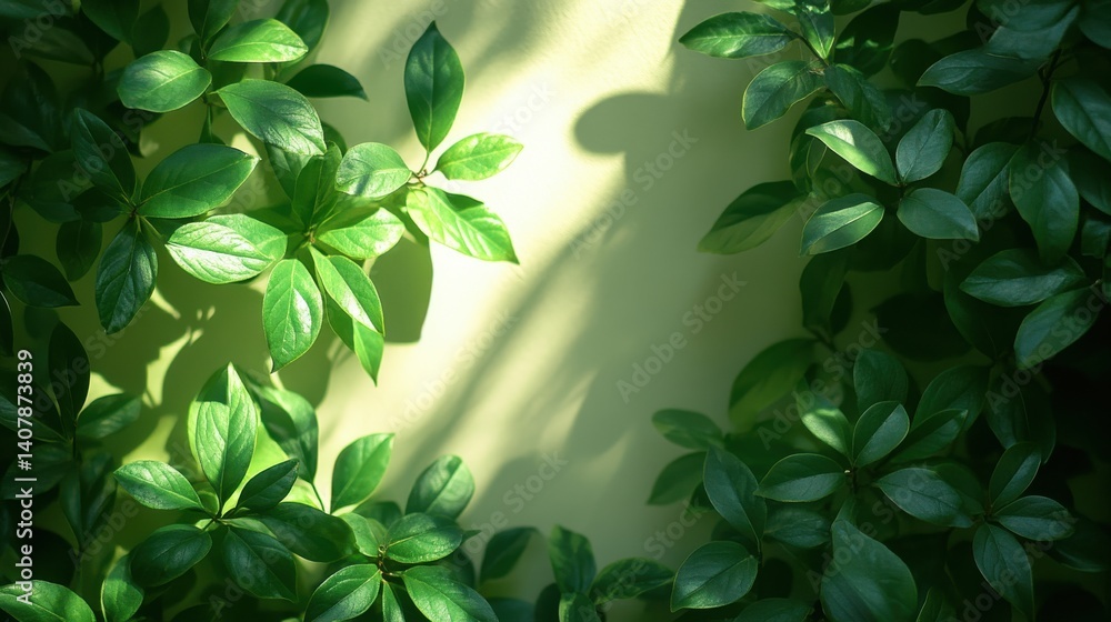 Aufkleber blurred shadow from leaves plants on the white wall minimal abstract background for product presenta