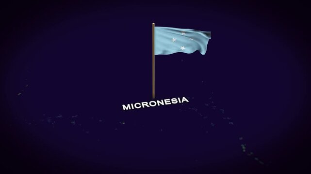 The Flag of Micronesia  on the World Map, Micronesia map with flag 3d animation
