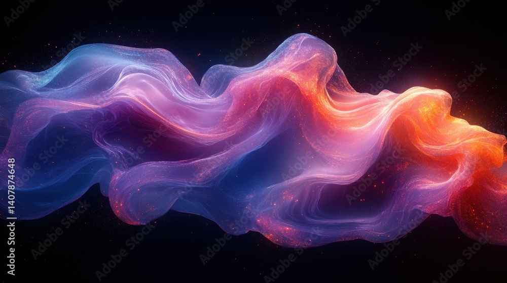 Poster bold holographic liquid blob shape isolated iridescent wavy melted substance on black background,sto