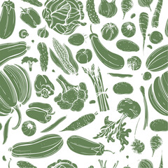 Hand-drawn vegetables.  Vector seamless pattern.