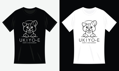 Ukiyo-e Puppy Restaurant T-Shirt Design