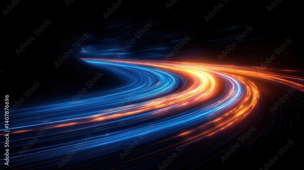 Fototapete bright blue light trails curve dynamically against a dark background creating a sense of speed,motio