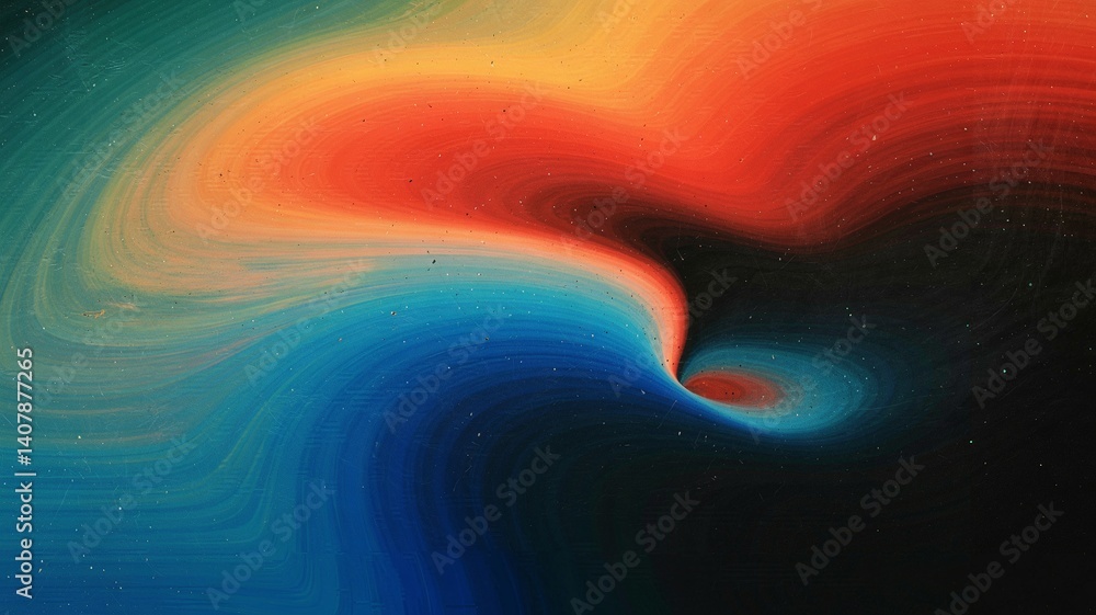 Poster abstract swirling colors of blue, orange and red creating a vortex. the image evokes a sense of ener
