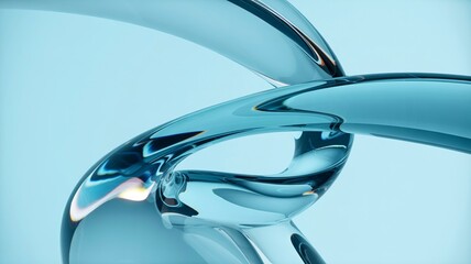 Abstract image of connected glass tubes, showcasing smooth curves and reflective surfaces, all bathed in a cool blue hue