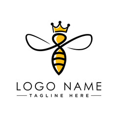 Vector illustration of modern bee linear for company. Modern bee with crown logo design