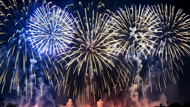 Bright fireworks on night sky:
