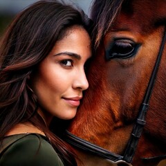 Generated imageClose-up portrait capturing the powerful emotional bond between a young woman and a horse.