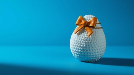 Beautifully Textured Crochet Ornament in Egg Form with Luxury Color Gradient and Intricate Gold Bow in Focus