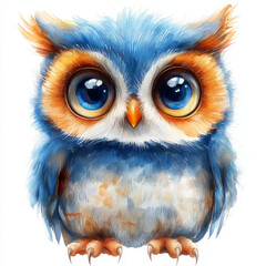 Obraz premium Cute baby owl with big eyes and colorful feathers
