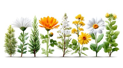 Blooming april wildflowers nature watercolor art isolated view