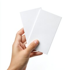 Fototapeta premium Hand holding two cards on white background