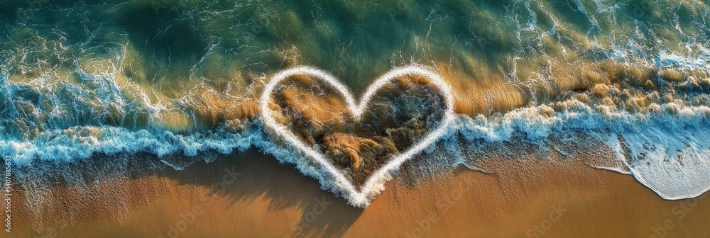 Poster Ocean waves create a heartbeat line at the shore, symbolizing the vital connection between water and life