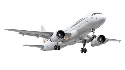 Airbus A320 Landing: A sleek, modern Airbus A320 passenger jet descends for landing, showcasing its powerful engines and aerodynamic design against a clear sky.