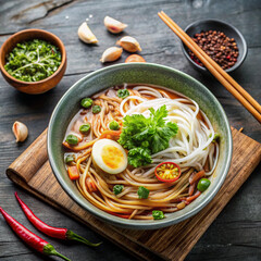 Sukhothai Noodles with Broth and Toppings