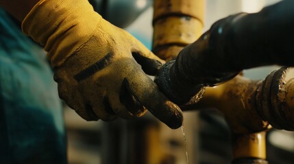 Plumber inspecting a gas line for leaks at a residential property. Featuring problem-solving and safety