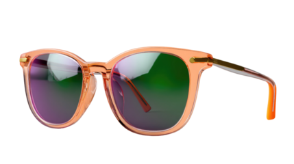 Elegant Eyewear: A stylish pair of orange sunglasses with vibrant, reflective lenses, embodying fashion and functionality, perfect for a sunny day out.