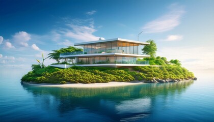 sustainable luxury home on a private islandsustainability and technology concept with green plant