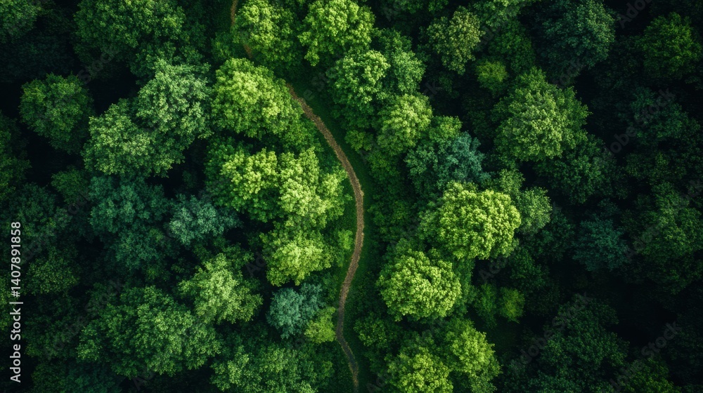 Fototapete exploring the intricate maze of paths in a lush green forest from an aerial perspective for nature n