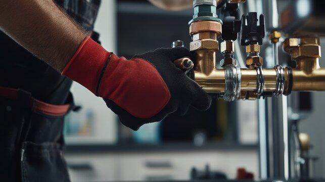Plumber installing a gas line in a kitchen. Featuring attention to detail and safety