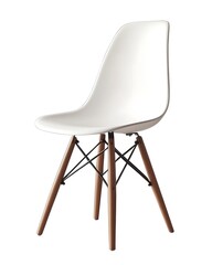 Modern White Plastic Chair with Wooden Legs: Contemporary Furniture Design