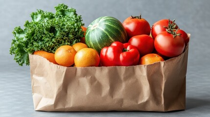 close up of shopping paper bag full,fruit,vegetables isolated on transparent background