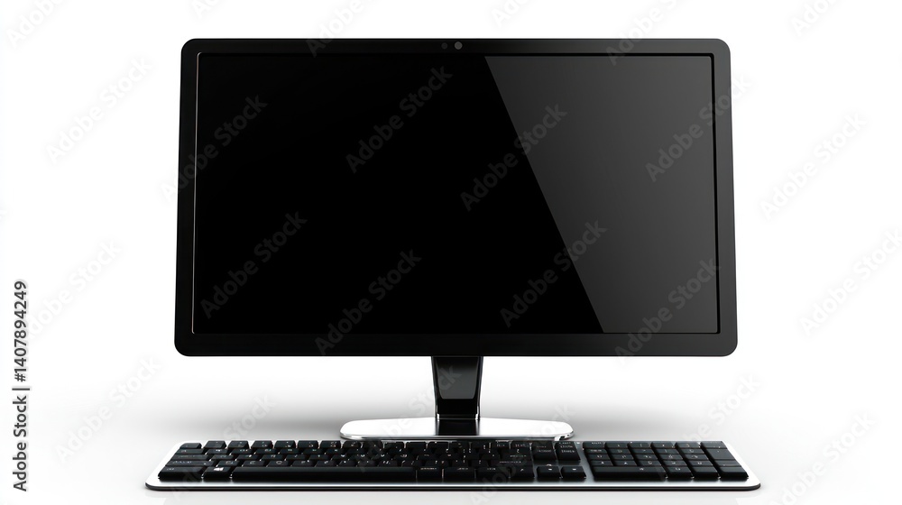 Wall mural modern black computer monitor and keyboard on white background