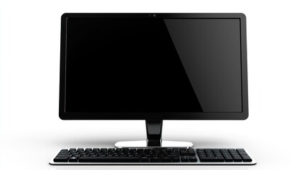 Fototapeta premium Modern black computer monitor and keyboard on white background