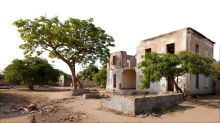 Deserted House: A weathered building, a testament to time and the elements, stands alone against a stark landscape of barren terrain. It's a scene that tells a story.