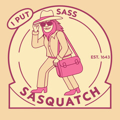 I Put The Sass In Sasquatch Funny Bigfoot Cartoon T-Shirt.
