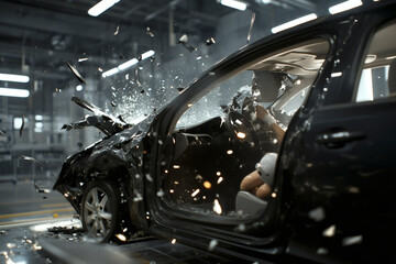 Fototapeta premium Car crash simulation with dummy