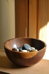 Entering the dwelling, the feeling of relief is palpable. Dropping keys and the river stone onto the wooden bowl, the sound resonates with a sense of finality