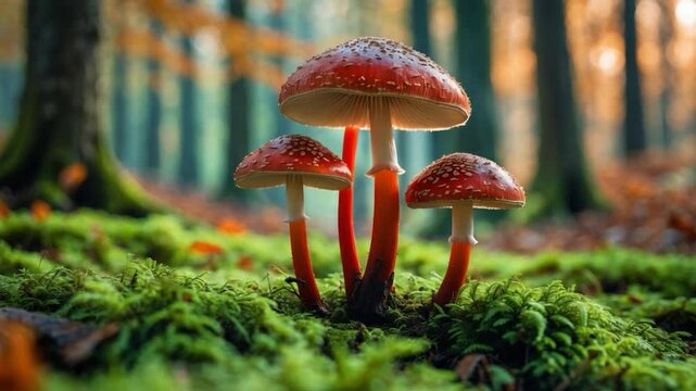 Amanita muscaria: A Poisonous Toadstool Mushroom with Red and White Spots in an Autumn Forest