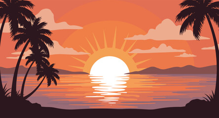 Beautiful Sunset Landscape Vector
