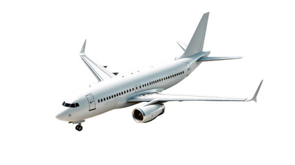 Obraz premium Commercial Airplane in Flight: A pristine commercial airplane, with its wings outstretched and engines humming, gracefully soars through the sky. The clear blue sky.