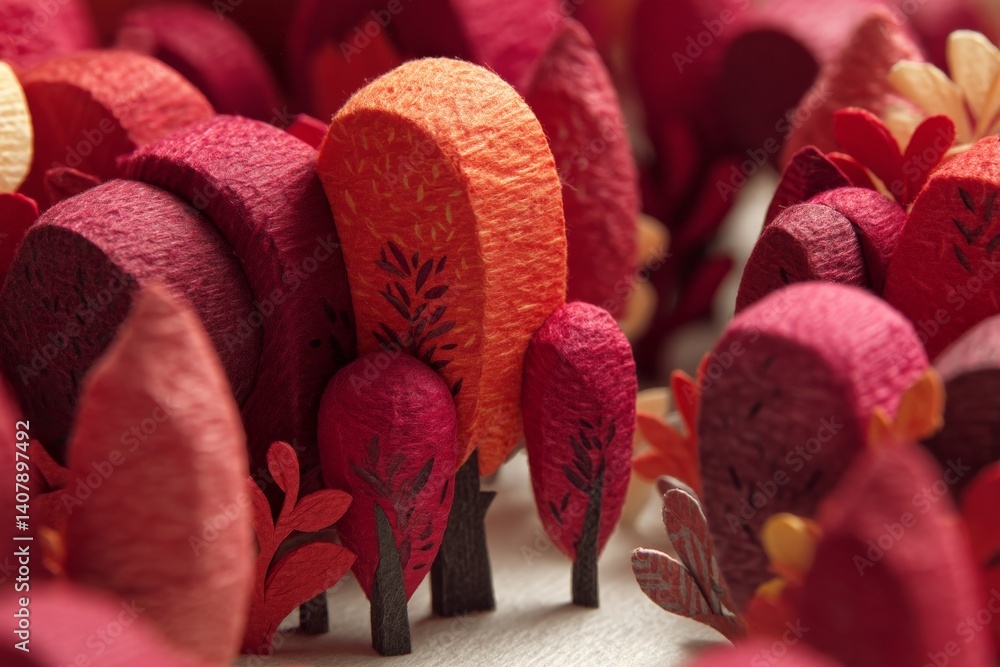 Poster colorful handcrafted paper trees create a vibrant autumn forest setting with intricate details and w