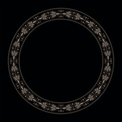 Vector round classic gold european ornament. Round frame Ancient Greece, Roman Empire For textile, embroidery, porcelain. Typical egyptian, assyrian, greek motives. Byzantian Circle. EPS