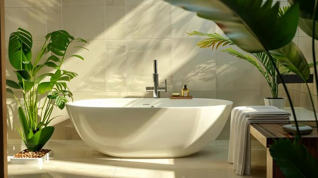 Clean lines of a modern bathroom interior, minimalist fixtures and serene ambiance. Spa-like retreat promotes relaxation and rejuvenation