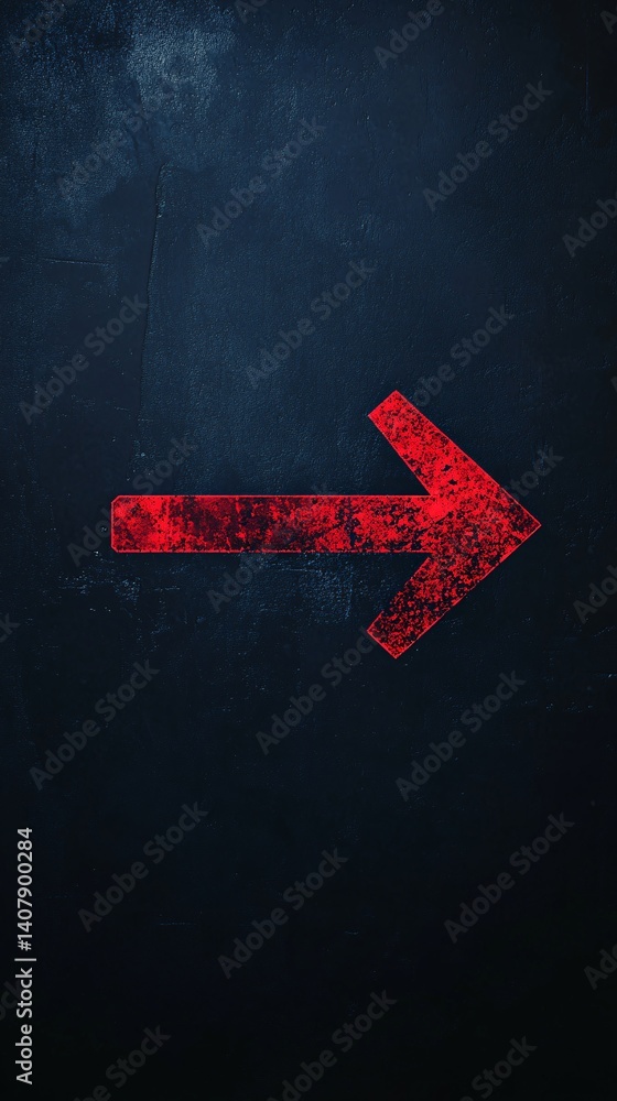 Poster red arrow pointing right on dark background shows direction