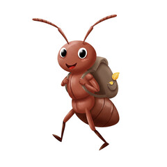 Fototapeta premium Cute Ant with a Backpack Running 