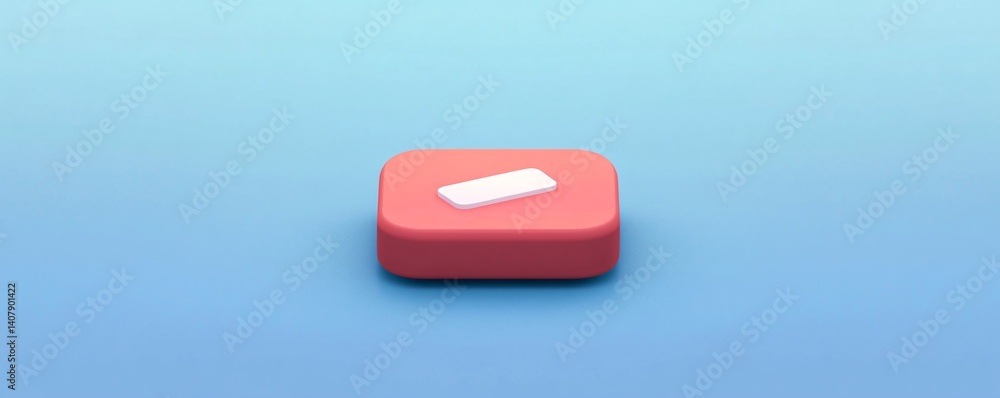 Poster minus symbol resting on a red rounded rectangle on blue background