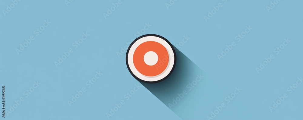 Poster record button casting long shadow on blue background