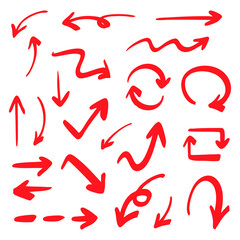 シンプルなペンの手書きの矢印セット ベクター 赤